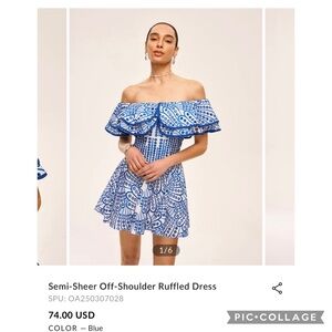 Blue Off-Shoulder Ruffled Dress